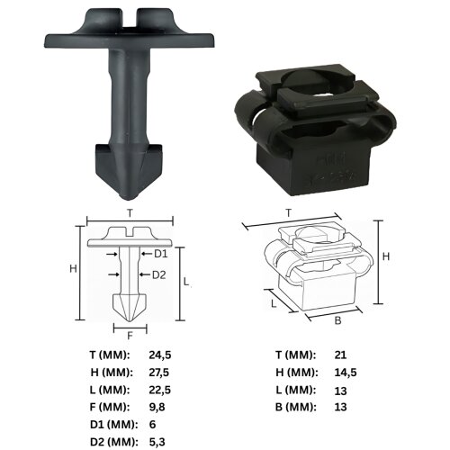 CL-158+160 Befestigungs Clips KFZ Auto Halter Set Klemmstift mit Aufnahme für Unterfahrschutz, Motorschutz, Radkasten - kompatibel mit Audi/ Seat/ Skoda/ VW 4A0805121A/ 4A0805163