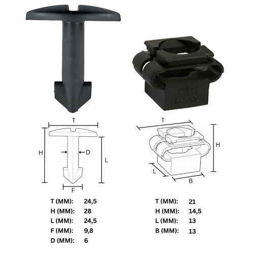 CL-159+160 Befestigungs Clips KFZ Auto Halter Set Klemmstift mit Aufnahme für Seitenleisten, Radkasten - kompatibel mit Audi/ Seat 4A0805121C