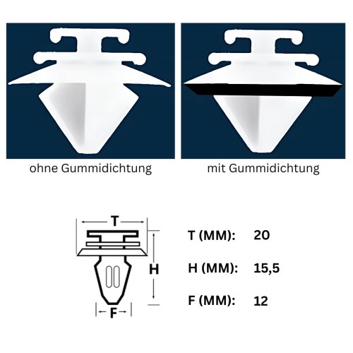 CL-168-169 Befestigungs Clips KFZ Auto Halter für Schutzleisten, Zierleisten - kompatibel mit Citroen/ Peugeot 856540, Fiat 71737918, Renault 71737920