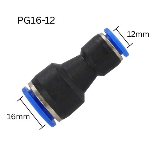 Pneumatik Reduzierer PG 16-12 | Gerade Verbindung 16mm auf 12mm Schlauch
