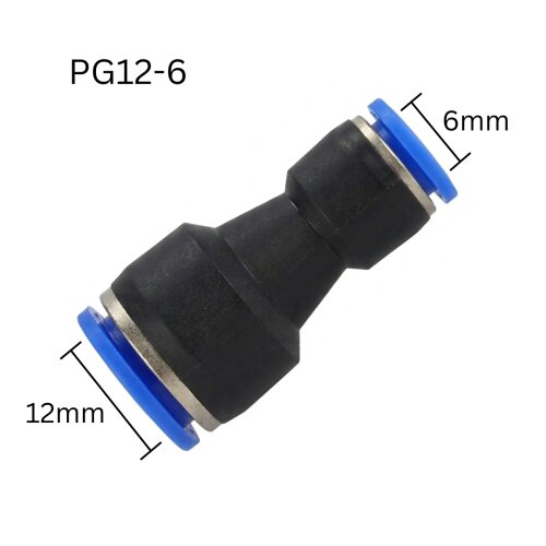 Pneumatik Reduzierer PG 12-6 | Gerade Verbindung 12mm auf 6mm Schlauch