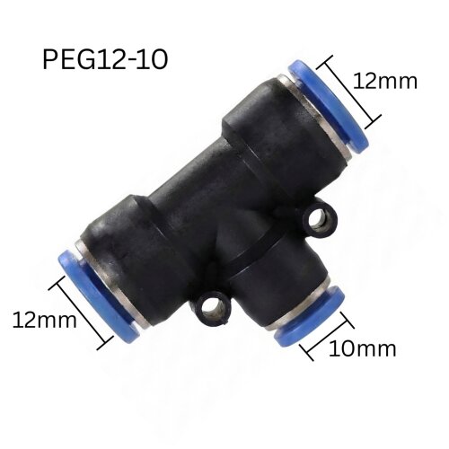 Pneumatik T-Reduzierer PEG 12-10 | Verzweigung 2x 12mm auf 10mm Schlauch