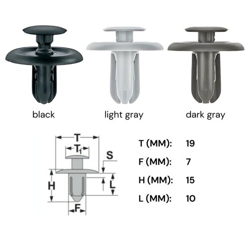 Ø 7 mm Kopf-Ø 19 mm Türverkleidung Clips Befestigung Klips Halter universal hellgrau