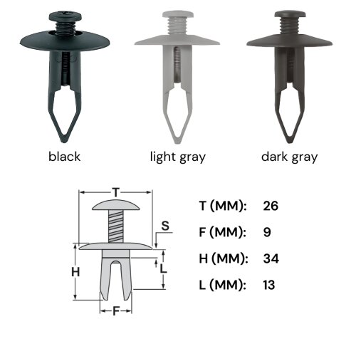 Ø 9 mm Kopf-Ø 26 mm Verkleidung Clip Befestigung Klips Schraubniet Halter UNIVERSAL schwarz