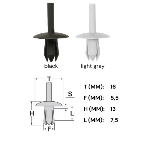Ø 5,5 mm Kopf-Ø 16 mm Abdeckung Clip Befestigung Klips Spreizniet für Mercedes Ford schwarz