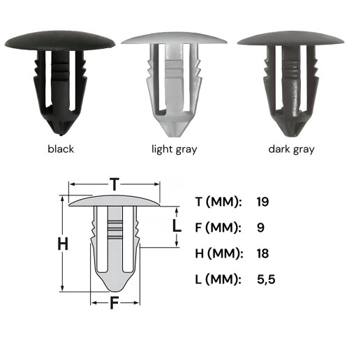 Ø 8,5 mm Kopf-Ø 17,5 mm Türverkleidung Clips Befestigung Klips Halter Panel FORD dunkelgrau