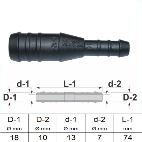 Gerade Schlauchverbinder reduziert 18mm x 10mm