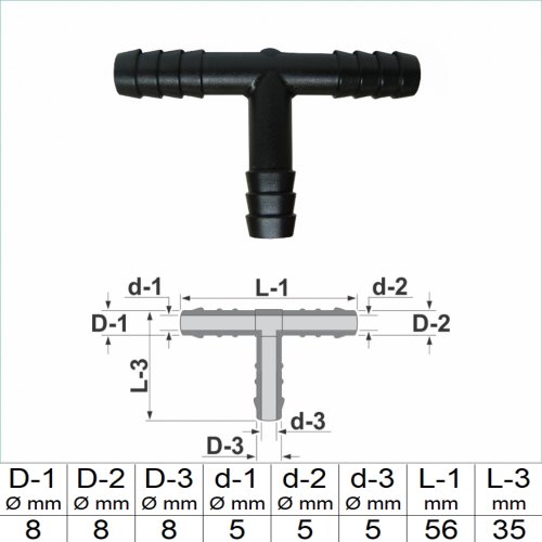 T Schlauchverbinder 8mm x 8mm x 8mm